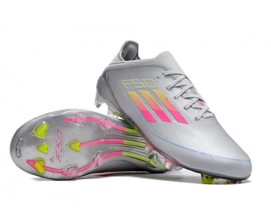 Adidas F50 FG Soccer Cleats Silver Purple Green For Men And Women