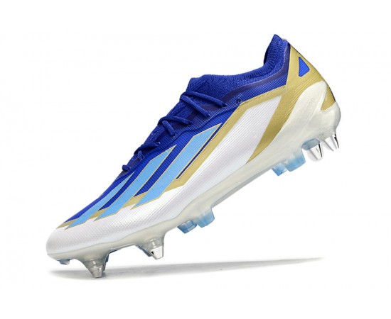 Adidas X Crazyfast1 SG Deep Blue Gold Ltblue White Low Soccer Cleats For Men