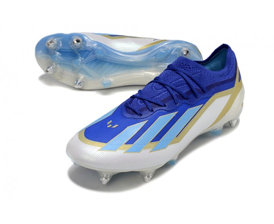 Adidas X Crazyfast1 SG Deep Blue Gold Ltblue White Low Soccer Cleats For Men