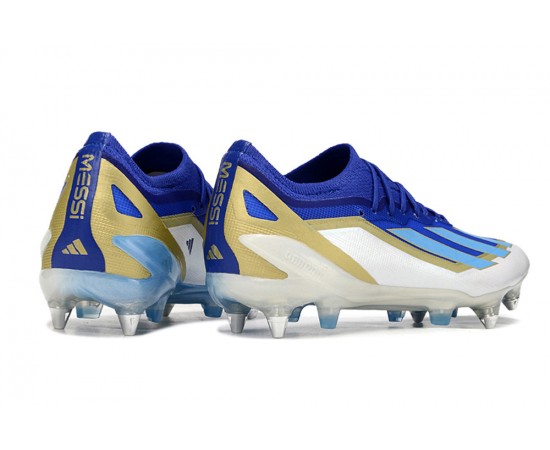 Adidas X Crazyfast1 SG Deep Blue Gold Ltblue White Low Soccer Cleats For Men