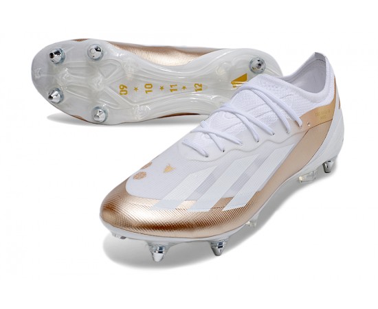 Adidas X Crazyfast1 SG White Gold Silver Low Soccer Cleats For Men