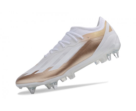 Adidas X Crazyfast1 SG White Gold Silver Low Soccer Cleats For Men