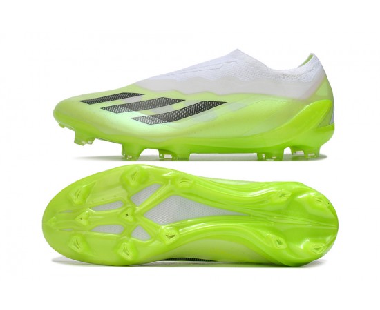 Adidas x23crazyfast.1 Laceless FG Low Soccer Cleats White Black Green For Men