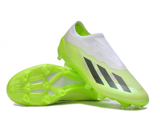 Adidas x23crazyfast.1 Laceless FG Low Soccer Cleats White Black Green For Men