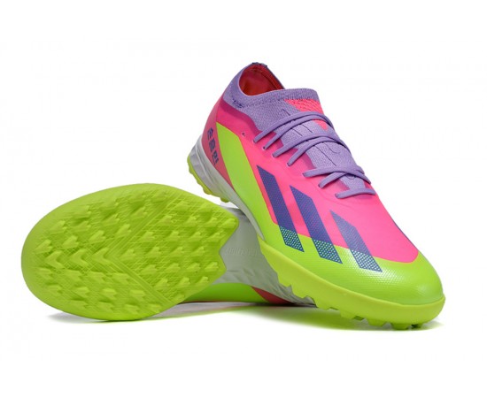 Adidas x23crazyfast.1 TF Low Soccer Cleats Pink Purple Green For Men And Women