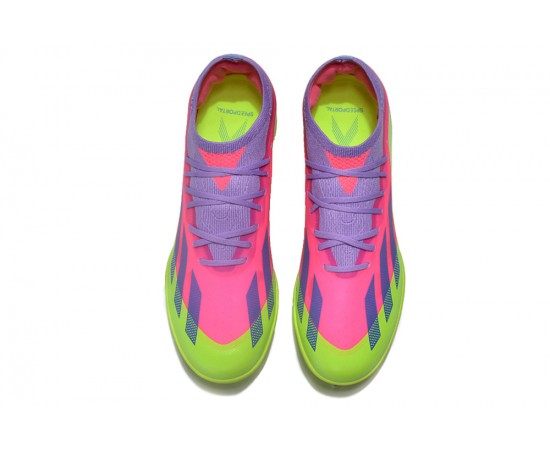 Adidas x23crazyfast.1 TF Low Soccer Cleats Pink Purple Green For Men And Women