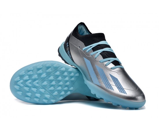 Adidas x23crazyfast.1 TF Low Soccer Cleats Silver Black Ltblue For Men And Women