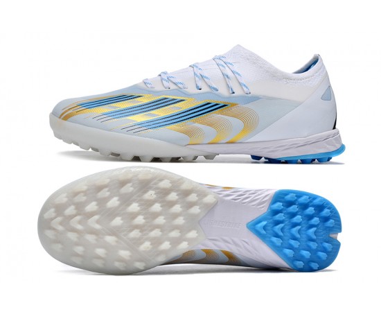 Adidas x23crazyfast.1 TF Low Soccer Cleats White Blue Gold For Men And Women