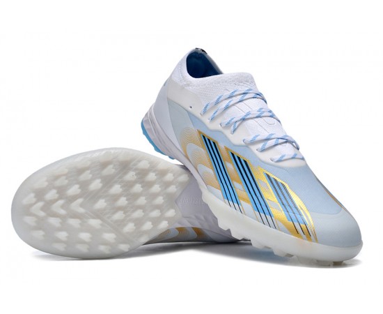 Adidas x23crazyfast.1 TF Low Soccer Cleats White Blue Gold For Men And Women