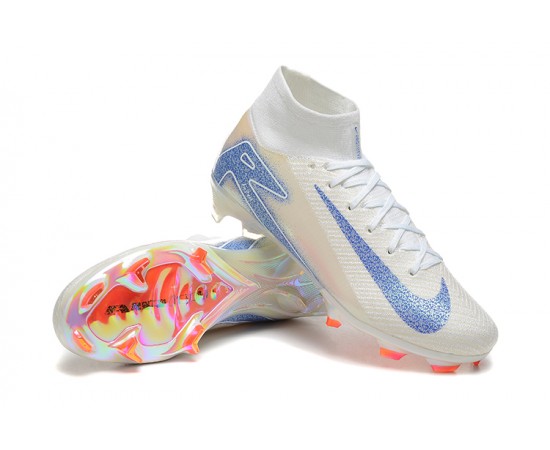 Nike Air Zoom Mercurial Superfly 10 Elite FG Beige Ltblue Orange High Top Soccer Cleats For Men