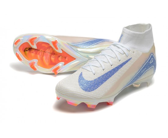 Nike Air Zoom Mercurial Superfly 10 Elite FG Beige Ltblue Orange High Top Soccer Cleats For Men