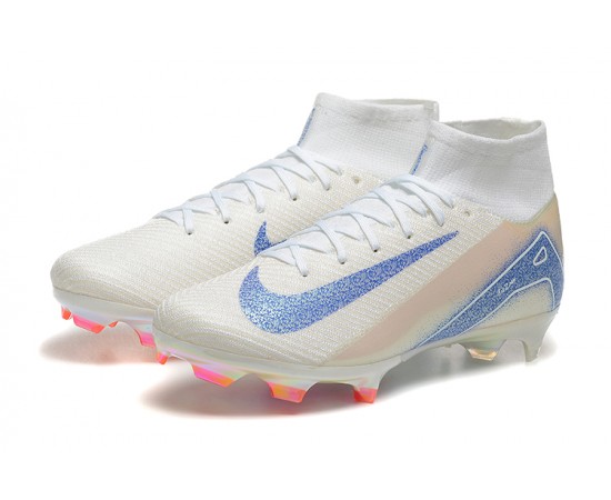 Nike Air Zoom Mercurial Superfly 10 Elite FG Beige Ltblue Orange High Top Soccer Cleats For Men