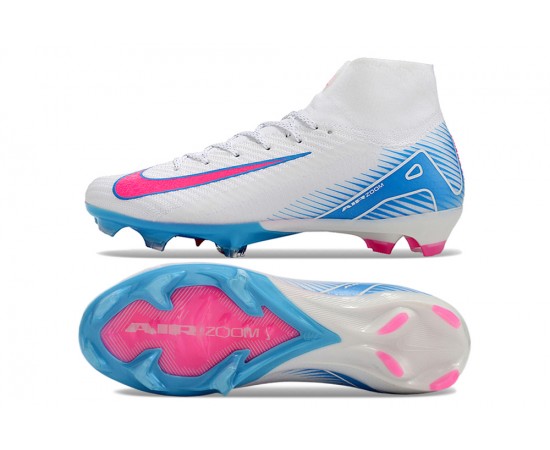 Nike Air Zoom Mercurial Superfly 10 Elite FG White Pink Ltblue High Top Soccer Cleats For Women And Men