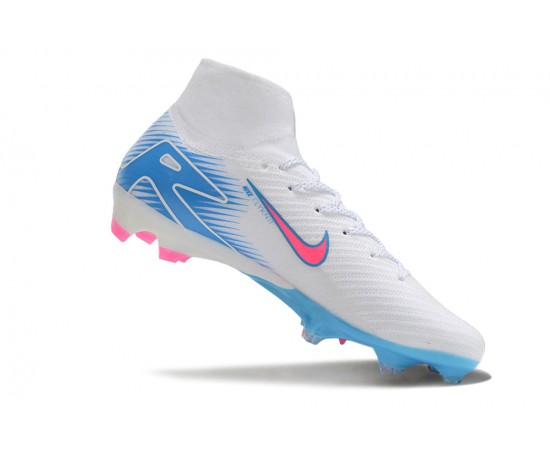 Nike Air Zoom Mercurial Superfly 10 Elite FG White Pink Ltblue High Top Soccer Cleats For Women And Men