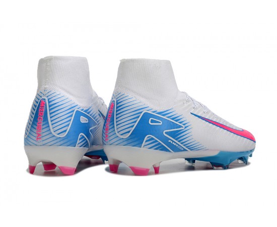 Nike Air Zoom Mercurial Superfly 10 Elite FG White Pink Ltblue High Top Soccer Cleats For Women And Men