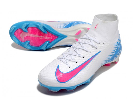 Nike Air Zoom Mercurial Superfly 10 Elite FG White Pink Ltblue High Top Soccer Cleats For Women And Men