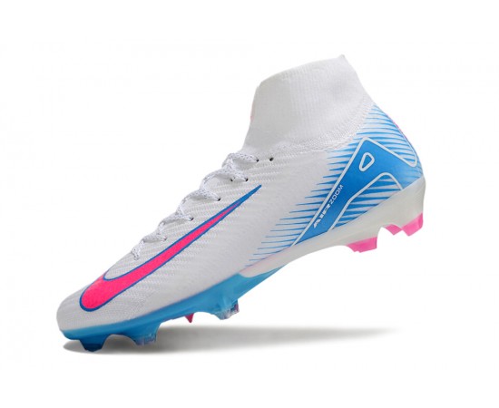 Nike Air Zoom Mercurial Superfly 10 Elite FG White Pink Ltblue High Top Soccer Cleats For Women And Men