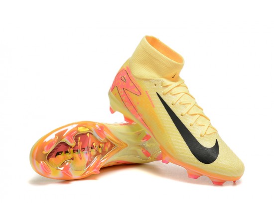 Nike Air Zoom Mercurial Superfly 10 Elite FG Yellow Black Pink High Top Soccer Cleats For Men