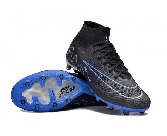 Nike Air Zoom Mercurial Superfly 9 Elite AG High Top Soccer Cleats Black Blue White For Men