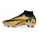 Nike Air Zoom Mercurial Superfly 9 Elite FG High Top Soccer Cleats Gold Black For Men And Women