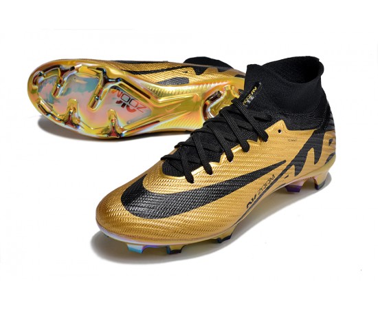 Nike Air Zoom Mercurial Superfly 9 Elite FG High Top Soccer Cleats Gold Black For Men And Women