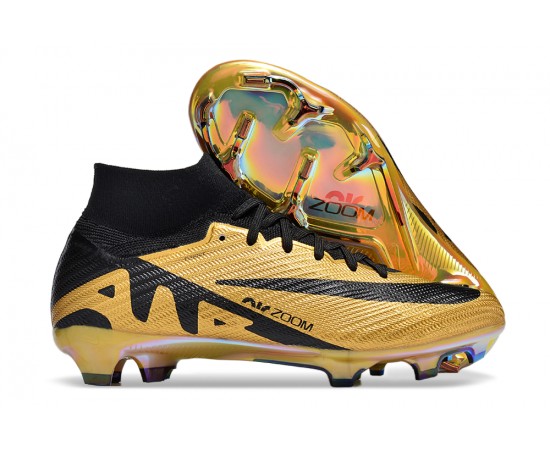 Nike Air Zoom Mercurial Superfly 9 Elite FG High Top Soccer Cleats Gold Black For Men And Women