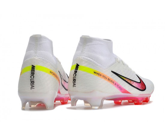 Nike Air Zoom Mercurial Superfly 9 Elite FG High Top Soccer Cleats White Black Red For Men And Women