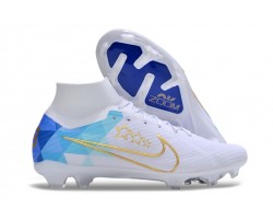 Nike Air Zoom Mercurial Superfly 9 Elite FG High Top Soccer Cleats White Blue For Men And Women 