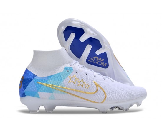 Nike Air Zoom Mercurial Superfly 9 Elite FG High Top Soccer Cleats White Blue For Men And Women