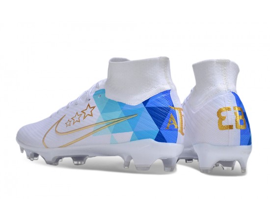 Nike Air Zoom Mercurial Superfly 9 Elite FG High Top Soccer Cleats White Blue For Men And Women