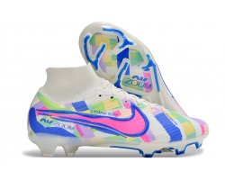 Nike Air Zoom Mercurial Superfly 9 Elite FG High Top Soccer Cleats White Blue Pink For Men And Women 