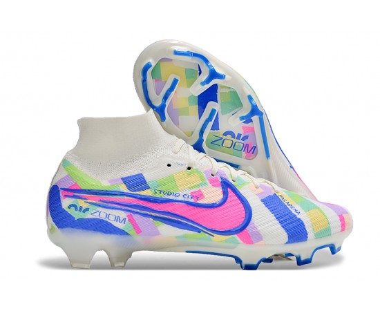 Nike Air Zoom Mercurial Superfly 9 Elite FG High Top Soccer Cleats White Blue Pink For Men And Women