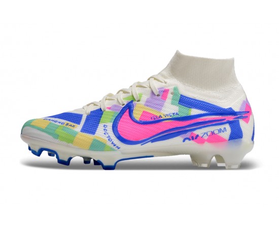 Nike Air Zoom Mercurial Superfly 9 Elite FG High Top Soccer Cleats White Blue Pink For Men And Women