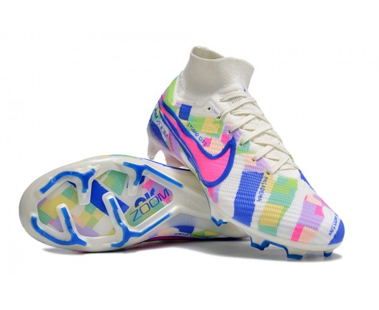 Nike Air Zoom Mercurial Superfly 9 Elite FG High Top Soccer Cleats White Blue Pink For Men And Women