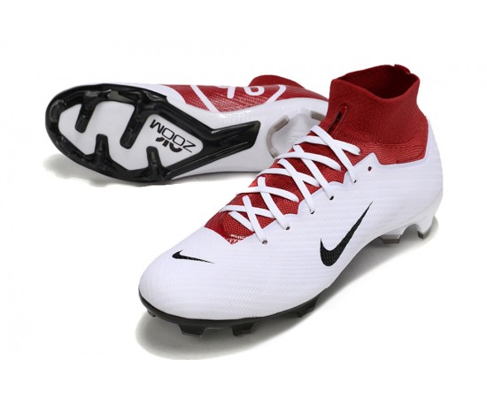 Nike Air Zoom Mercurial Superfly 9 Elite FG High Top Soccer Cleats White Red Black For Men And Women