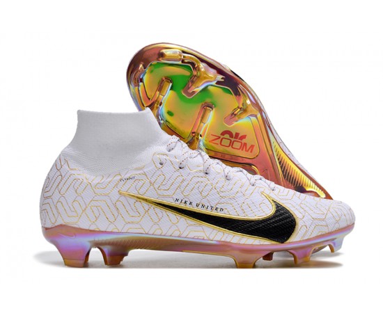 Nike Air Zoom Mercurial Superfly 9 Elite FG High Top Soccer Cleats White Yellow For Men And Women