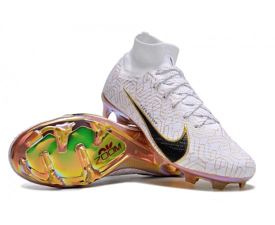 Nike Air Zoom Mercurial Superfly 9 Elite FG High Top Soccer Cleats White Yellow For Men And Women