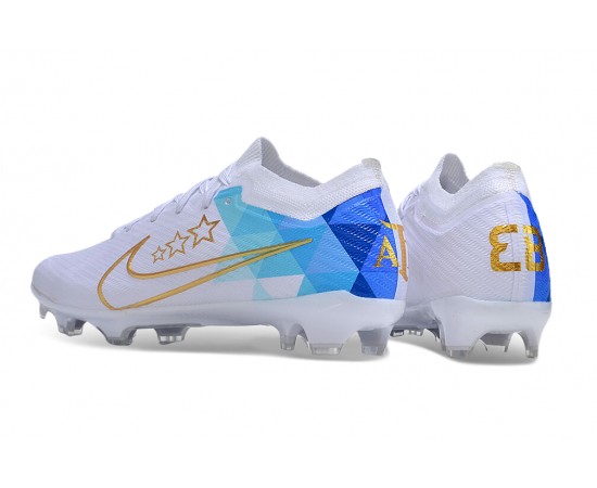 Nike Air Zoom Mercurial Vapor 15 Elite FG Low Soccer Cleats White Gold Blue For Men And Women