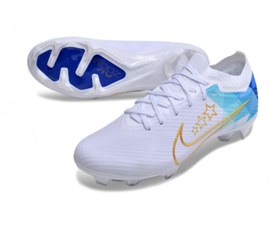 Nike Air Zoom Mercurial Vapor 15 Elite FG Low Soccer Cleats White Gold Blue For Men And Women