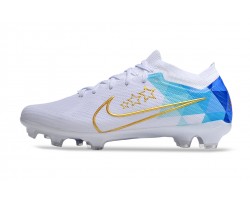 Nike Air Zoom Mercurial Vapor 15 Elite FG Low Soccer Cleats White Gold Blue For Men And Women 