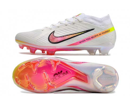 Nike Air Zoom Mercurial Vapor 15 Elite FG Low Soccer Cleats White Peach For Men And Women