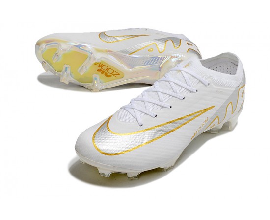 Nike Air Zoom Mercurial Vapor 15 Elite FG Low Soccer Cleats White Silver Gold For Men