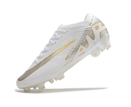 Nike Air Zoom Mercurial Vapor 15 Elite FG Low Soccer Cleats White Silver Gold For Men