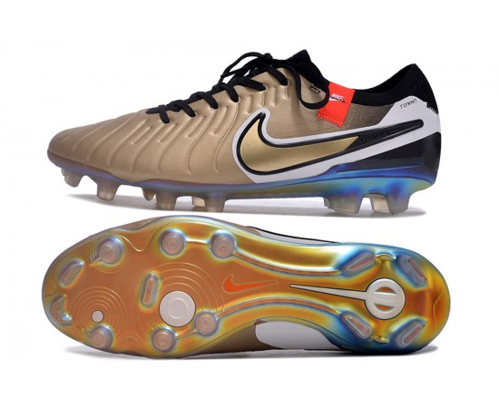 Nike Tiempo Legend 10 Elite FG Brown Gold Grey Low Soccer Cleats For Men