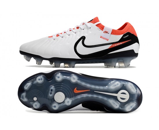 Nike Tiempo Legend 10 Elite FG Orange Black White Low Soccer Cleats For Men