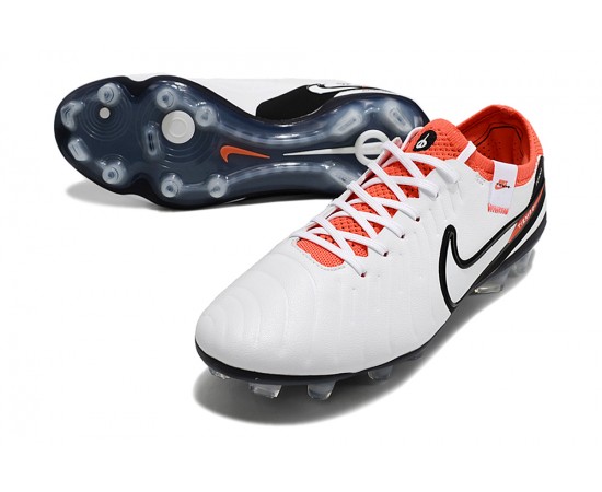 Nike Tiempo Legend 10 Elite FG Orange Black White Low Soccer Cleats For Men