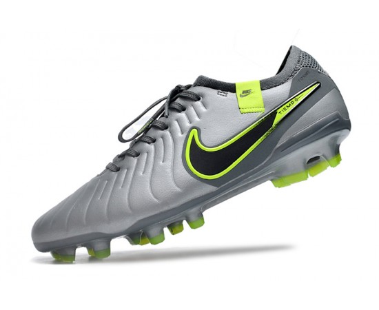 Nike Tiempo Legend 10 Elite FG Silver Green Black Green Low Soccer Cleats For Men