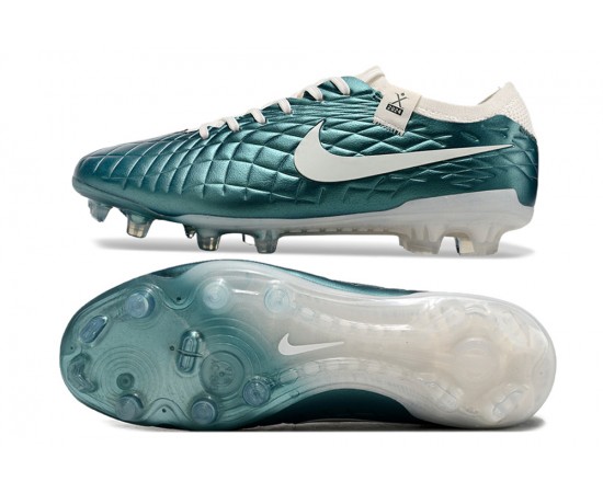 Nike Tiempo Legend 10 Elite FG White Beige Blue Low Soccer Cleats For Men