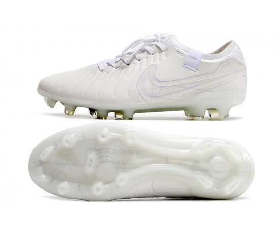 Nike Tiempo Legend 10 Elite FG White Beige Low Soccer Cleats For Men