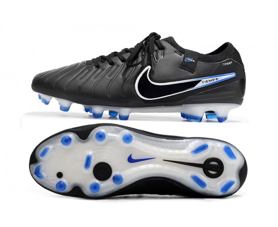 Nike Tiempo Legend 10 Elite FG White Blue Black Low Soccer Cleats For Men